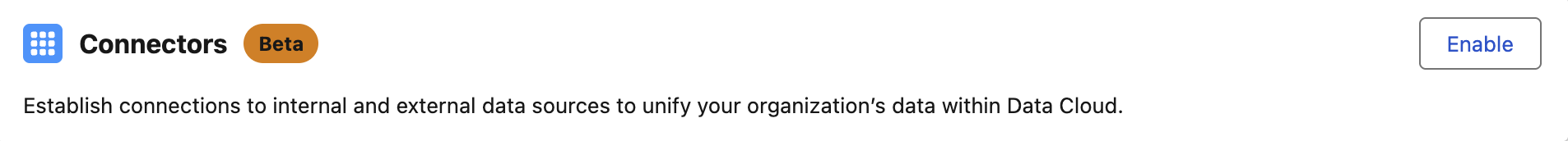 Enable Beta Connectors in Data 360 Feature Manager