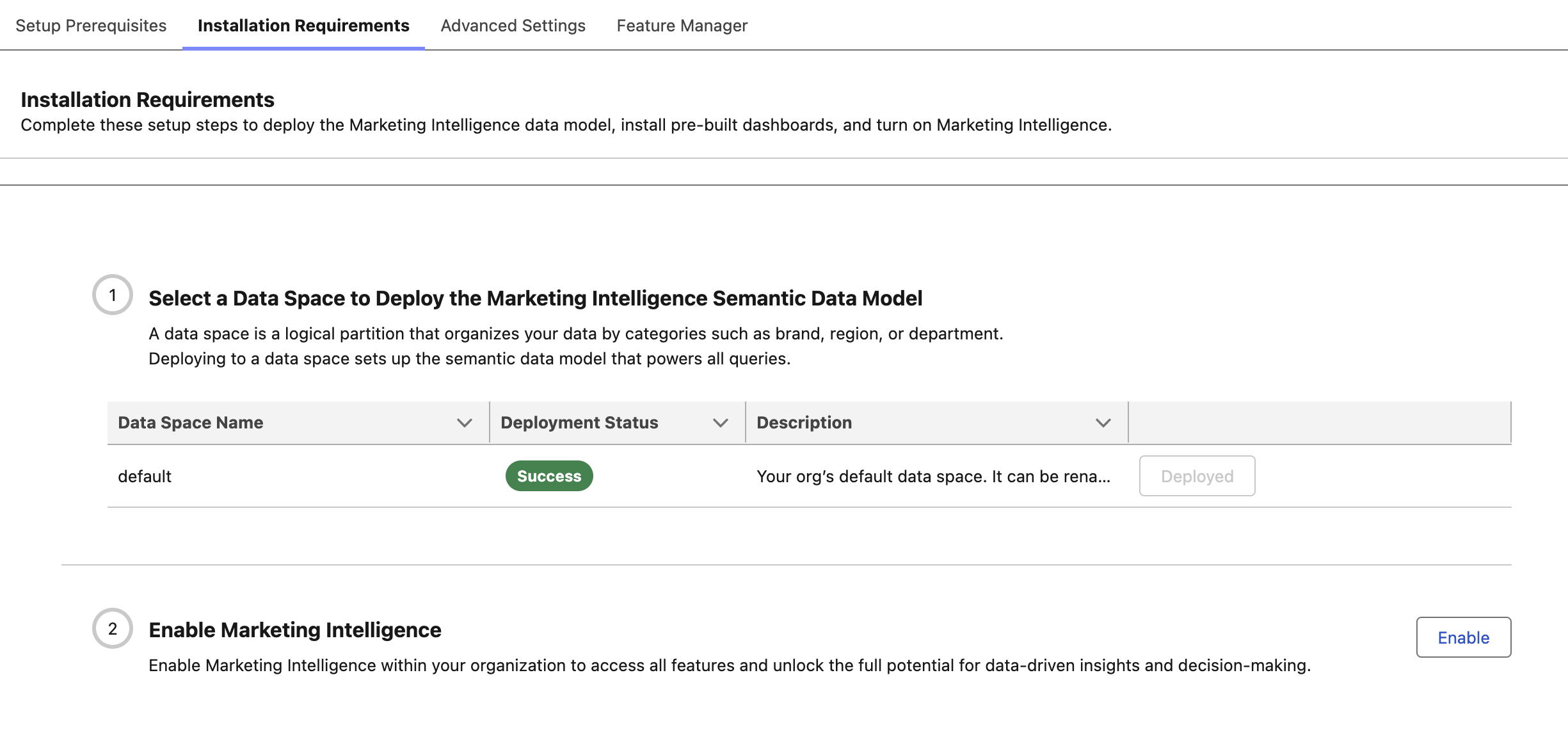 Enable Marketing Intelligence in Marketing Intelligence Setup