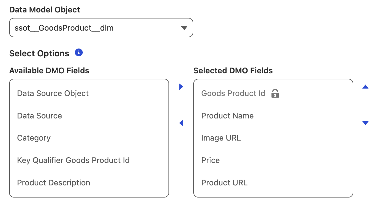 Add DMO fields to a recommendations response template