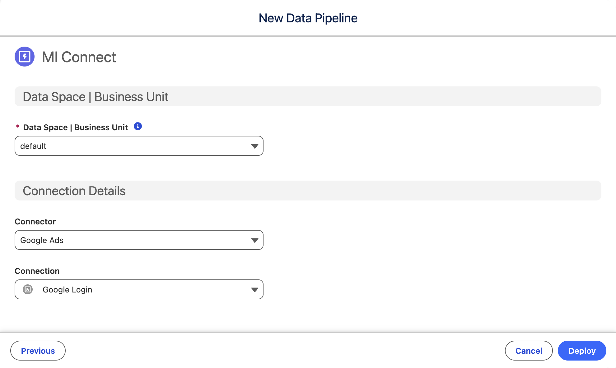 Configure MI Connect Data Pipeline in Marketing Intelligence