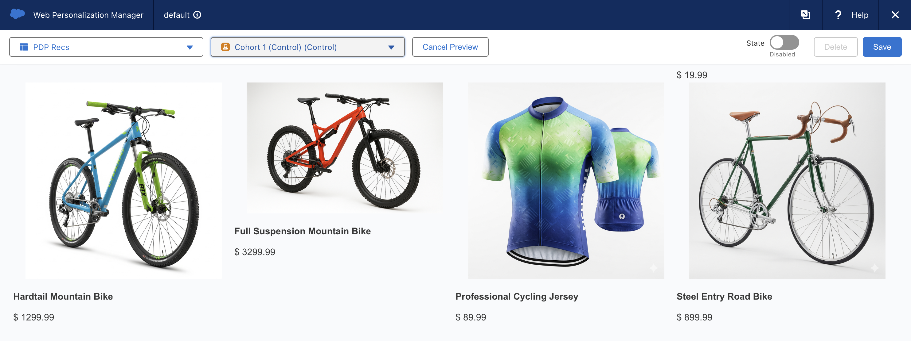 Preview product recommendations in Web Personalization Manager
