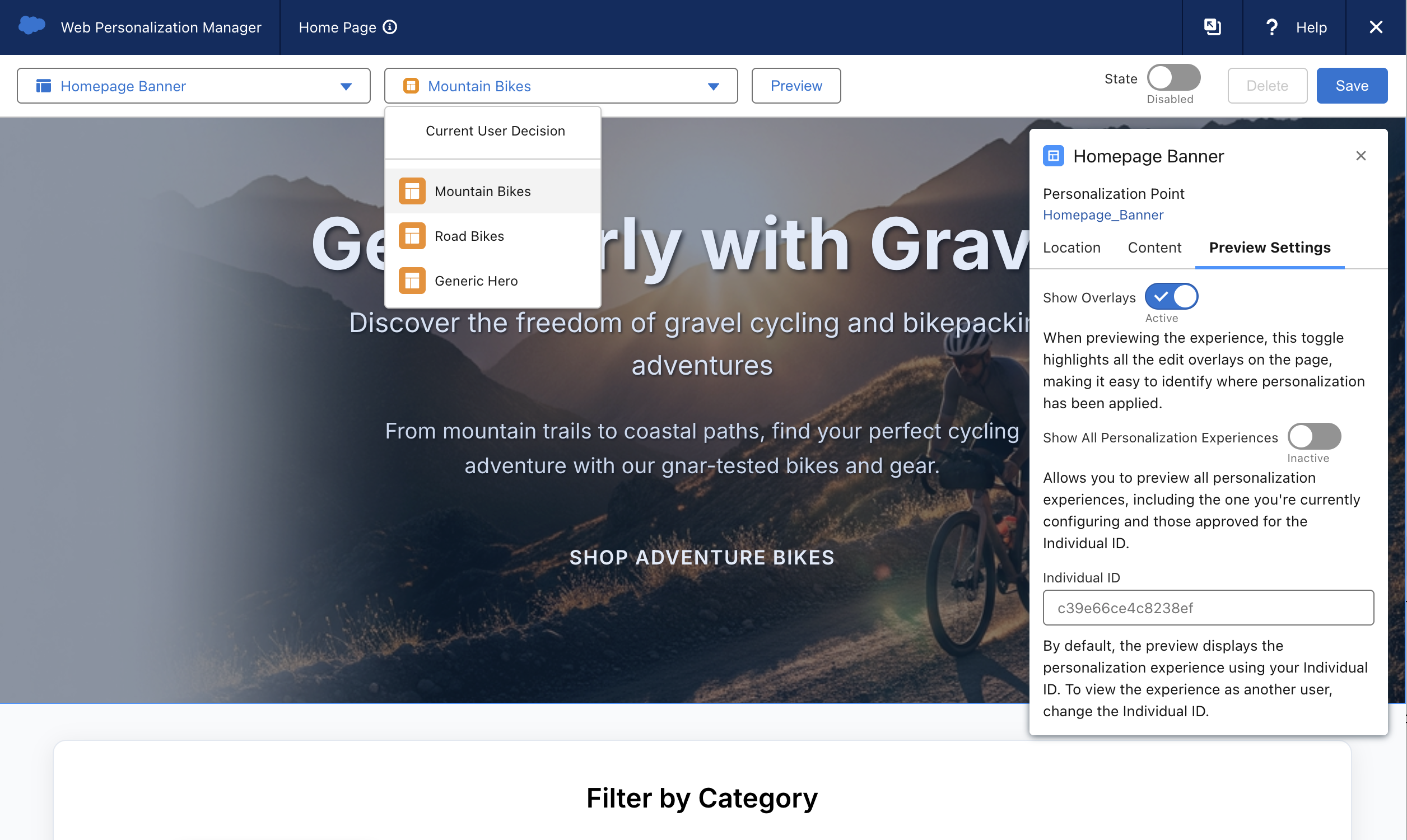 Preview decisions in Web Personalization Manager