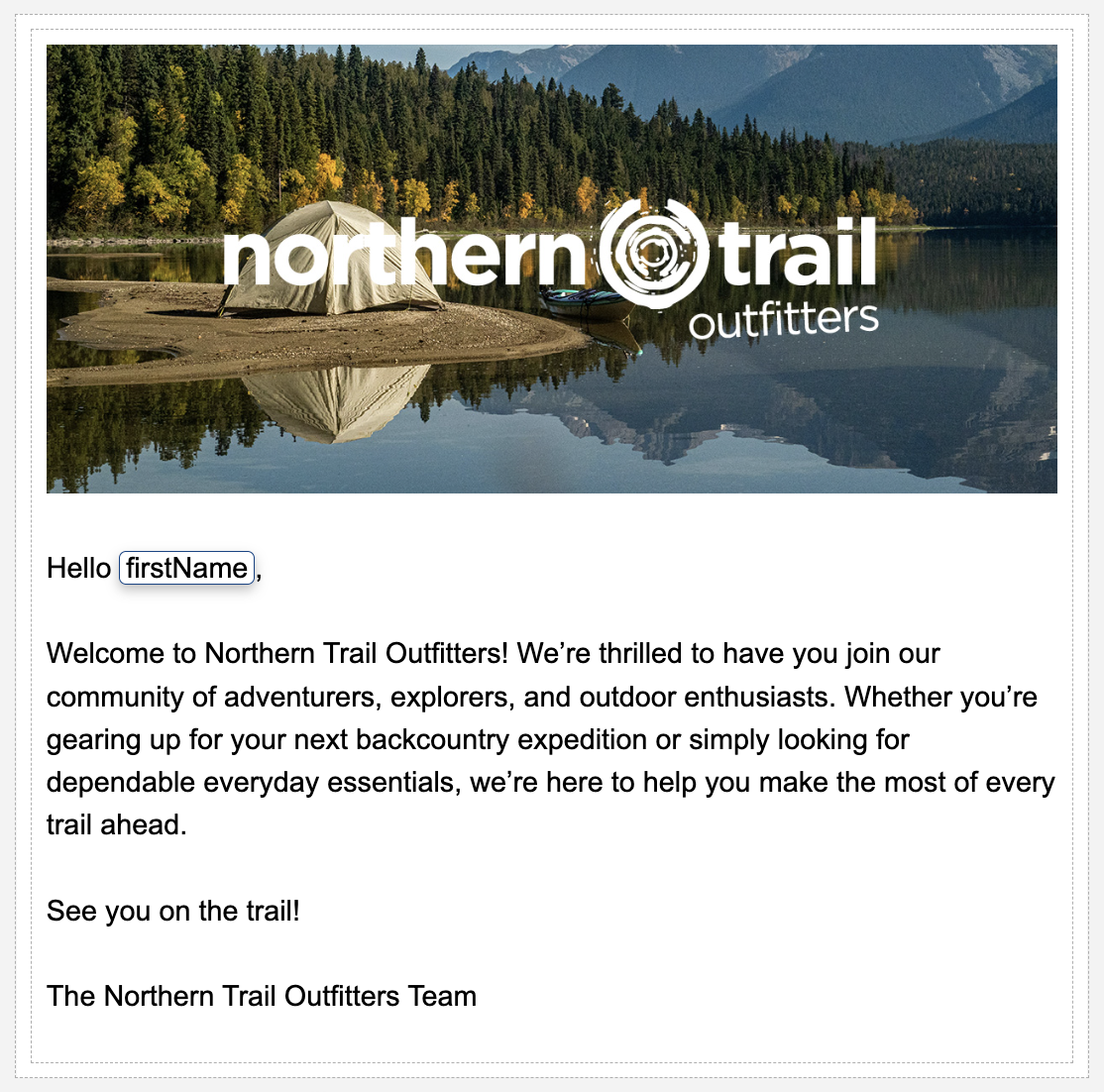 Example welcome email