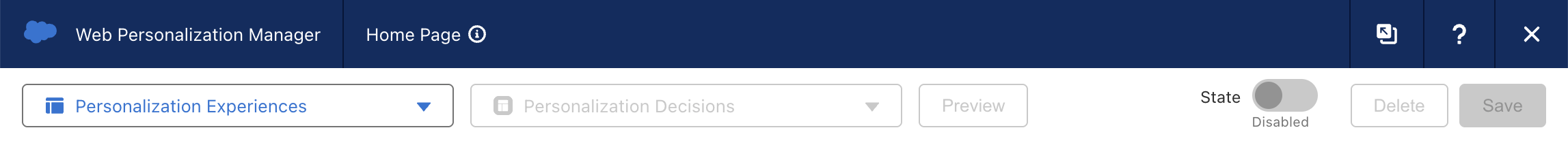 Web Personalization Manager Toolbar